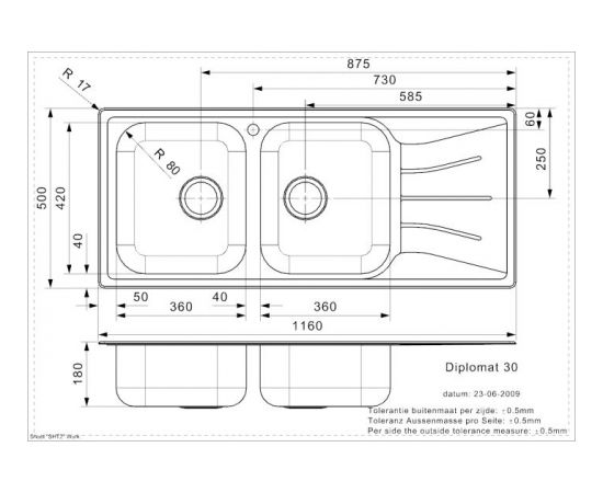Reginox virtuves izlietne Diplomat 30 Lux (R), divas bļodas ar plauktu, 1160x500 mm /kastē/