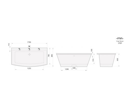 PAA vanna Step, 1700x895 mm, balta akmens masas