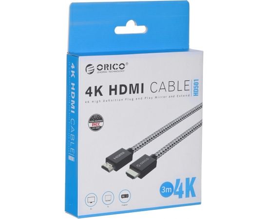ORICO HDMI CABLE 2.0, 4K@60HZ, BRAIDED, 3M