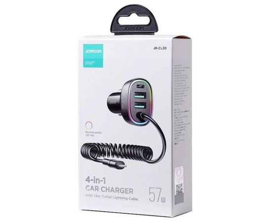 Car charger Joyroom JR-CL20, 2x USB + 2x Lightning, 57W + Lightning cable (black)