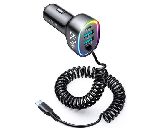 Car charger Joyroom JR-CL19, 2x USB + 2x USB-C, 60W + USB-C cable (black)