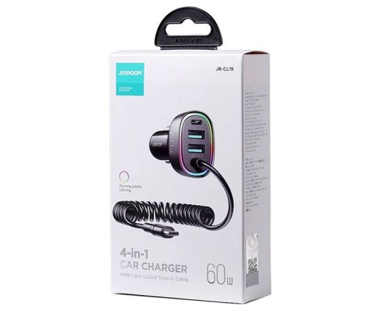 Car charger Joyroom JR-CL19, 2x USB + 2x USB-C, 60W + USB-C cable (black)