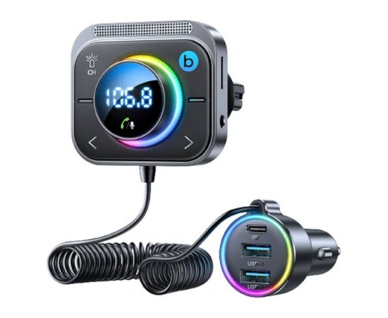 FM transmitter for Joyroom JR-CL18, 2x USB + USB-C, 30W (silver)