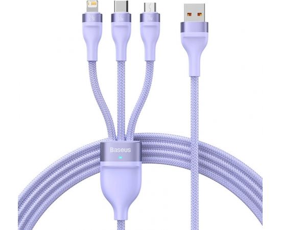 3in1 USB cable Baseus Flash II Series, USB-C + micro USB + Lightning, 66W, 1.2m (Purple)