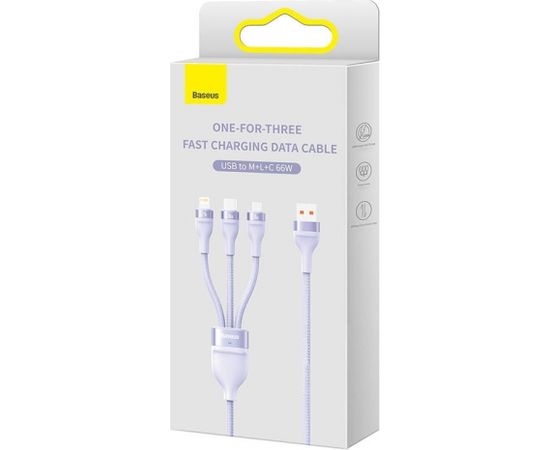 3in1 USB cable Baseus Flash II Series, USB-C + micro USB + Lightning, 66W, 1.2m (Purple)