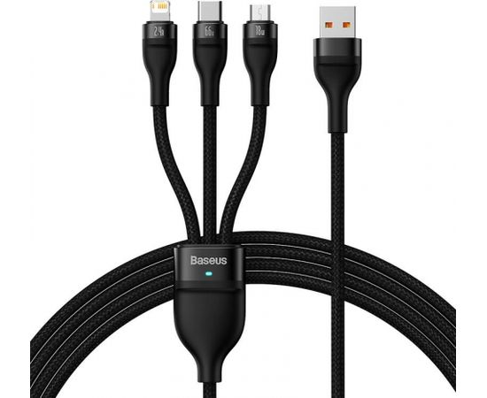 3in1 USB cable Baseus Flash II Series, USB-C + micro USB + Lightning, 66W, 1.2m (Black)