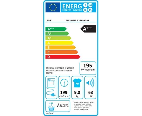 AEG TR939M4E Veļas žāvētājs 9kg AbsoluteCare ar Siltumsūkni