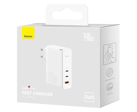Baseus GaN5 Pro wall charger 2xUSB-C + USB, 140W (white)