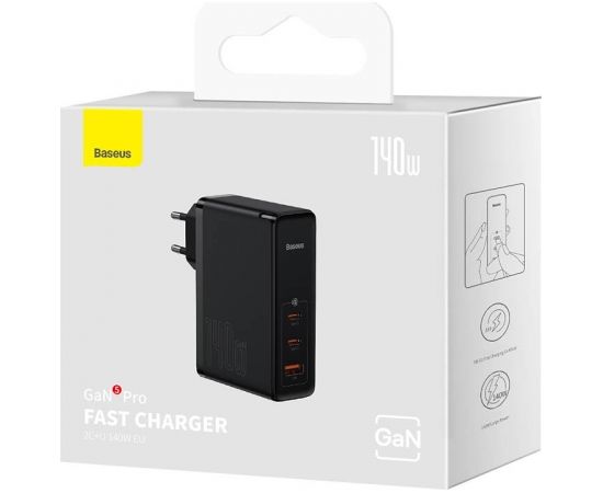 Baseus GaN5 Pro wall charger 2xUSB-C + USB, 140W (black)