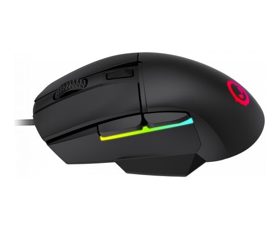 LORGAR gaming mice, Optical Gaming Mouse with 6 programmable buttons, Pixart ATG4090 sensor, DPI can be up to 8000, 30 million times key life, 1.8m PVC USB cable, Matt UV coating and RGB lights with 4 LED flowing mode, size:124.90*71.65*41.36mm, 115g