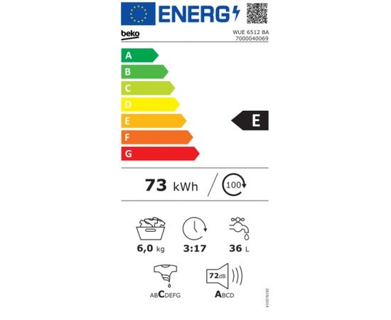 Beko WUE6512BA Veļas mašīna 6kg 1000rpm