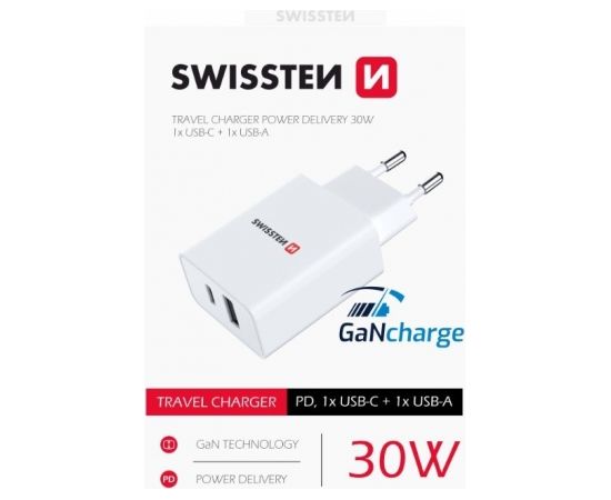 Swissten GaN Tīkla Lādētājs PD 30W USB-C / USB