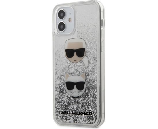 Karl Lagerfeld KLHCP12SKCGLSL Liquid Glitter 2 Heads Cover Silikona Aizsargapvalks Priekš Apple iPhone 12 Mini Sudraba