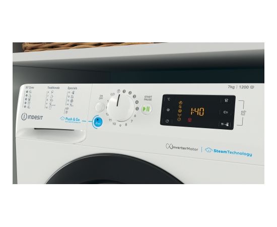 INDESIT Washing machine BWSE 71295X WBV EU	 Energy efficiency class B, Front loading, Washing capacity 7 kg, 1200 RPM, Depth 43.5 cm, Width 59.5 cm, Display, Big Digit, White