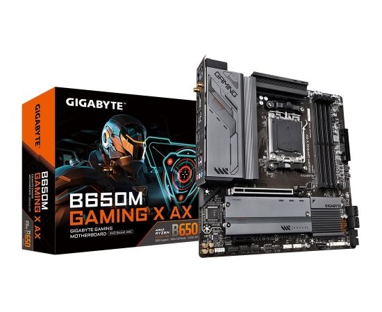 Gigabyte B650M GAMING X AX 1.1 M/B Processor family AMD, Processor socket AM5, DDR5 DIMM, Memory slots 4, Supported hard disk drive interfaces 	SATA, M.2, Number of SATA connectors 4, Chipset B650, Micro ATX Mātes plates