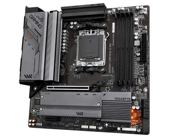 Gigabyte B650M GAMING X AX 1.1 M/B Processor family AMD, Processor socket AM5, DDR5 DIMM, Memory slots 4, Supported hard disk drive interfaces 	SATA, M.2, Number of SATA connectors 4, Chipset B650, Micro ATX Mātes plates