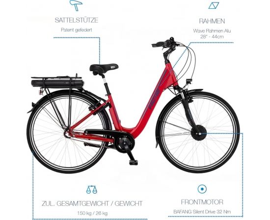 Fischer Die Fahrradmarke FISCHER Bicycle CITA 1.0 (2022), Pedelec (red (glossy), 28, 44 cm frame)