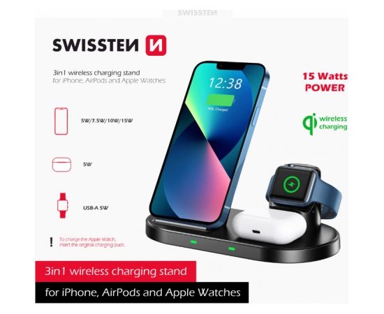 Swissten Wireless Charger 3in1 Беспроводное зарядное устройство 15W