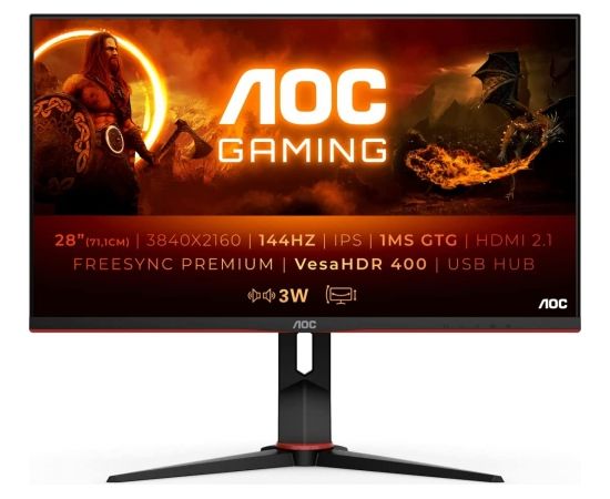 AOC U28G2XU2/BK - 28 - black/red, HDR, Adaptive-Sync, UltraHD/4K