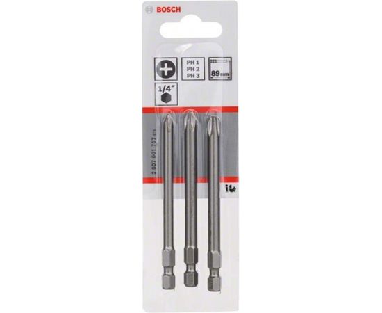 Bosch screwdriver bit set extra hard, 89mm, PH 1, PH 2, PH 3, bit set (3 pieces)