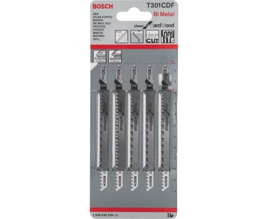 Bosch jigsaw blade T 301 CDF Clean for Hard Wood, 117mm (5 pieces)