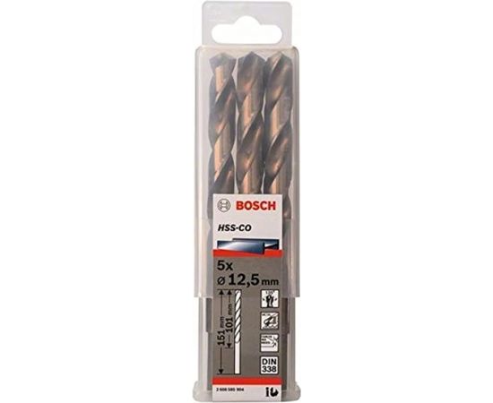 Bosch Metal twist drill HSS-Co, DIN 338,  12.5mm (5 pieces, working length 101mm)