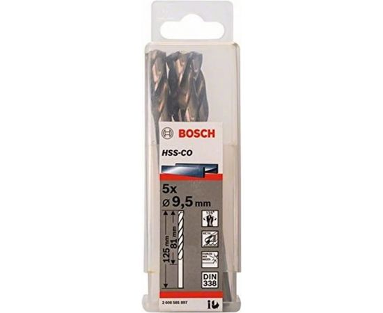 Bosch Metal twist drill HSS-Co, DIN 338,  9.5mm (5 pieces, working length 81mm)