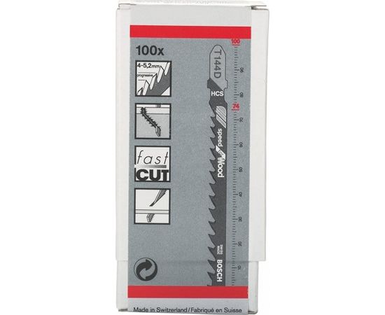 Bosch Jigsaw blade T 244 D Speed for Wood, 100mm (100 pieces)