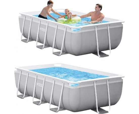 Intex Frame Pool Set Prism Quadra 300 x 175 x 80cm, swimming pool (light grey/blue, cartridge filter system ECO 604G)