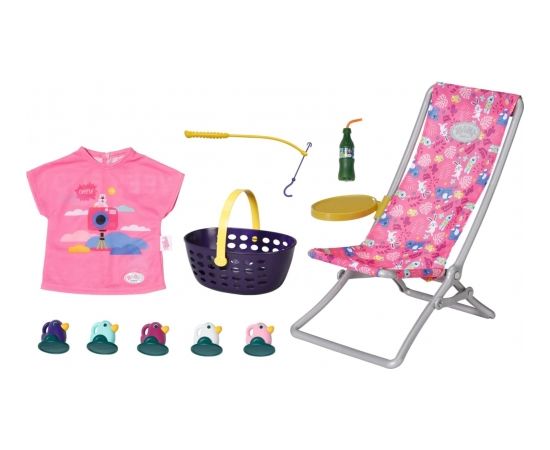 ZAPF Creation BABY born Weekend Fishing, doll accessories (dress, deck chair with table, soda bottle, basket, 5 ducks and rod)