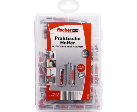 fischer practical helpers for outdoor and wet rooms, stainless steel, dowels (light grey/red, 130 pieces)