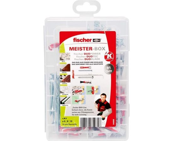 fischer master box DUOLINE, dowels (light grey/red, with screws, 91 pieces)