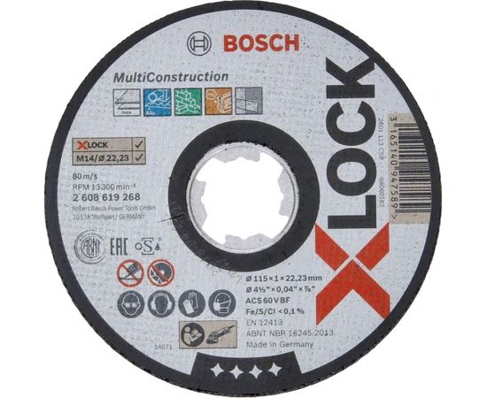 Bosch cutting disc X-LOCK Rapido Multi Material 115mm straight (115 x 1 x 22.23mm)