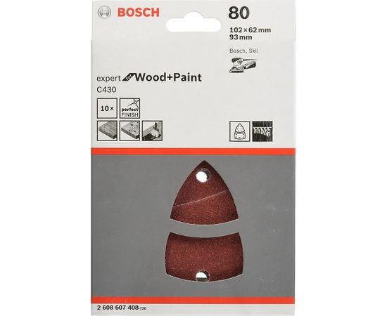 Bosch sanding sheet C430 Expert for Wood and Paint, 102 x 62 / 93mm, K80 (10 pieces, for multi-sander)