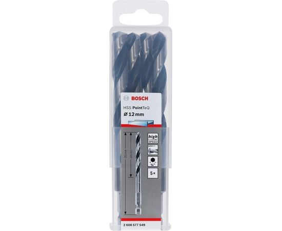 Bosch twist drill HSS PointTeQ Hex, O 12mm (5 pieces, working length 101mm)