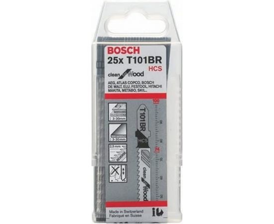 Bosch jigsaw blade T 101 BR Clean for Wood, 100mm (25 pieces)