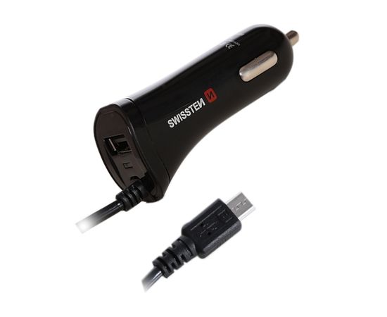 Swissten Премиум Автомобильная зарядка USB + 2.4A + кабель Micro USB  60 cm Черная