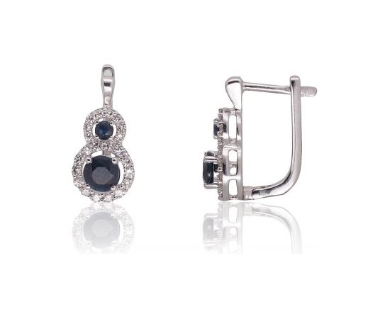 Золотые серьги #1201463(Au-W)_DI+SA, Белое Золото	585°, Бриллианты (0,22Ct), Сапфир (0,69Ct), 2.27 гр.