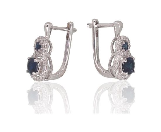 Золотые серьги #1201463(Au-W)_DI+SA, Белое Золото	585°, Бриллианты (0,22Ct), Сапфир (0,69Ct), 2.27 гр.