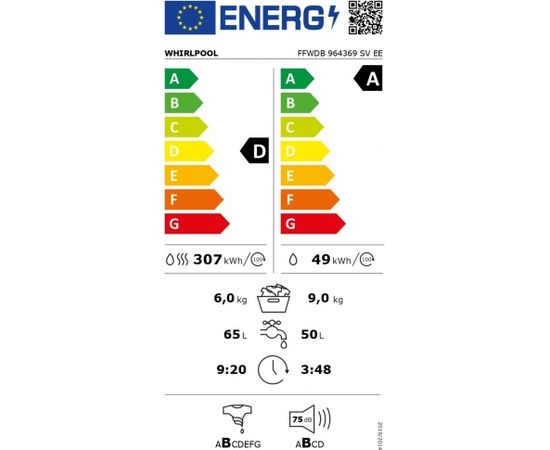 Whirlpool FFWDB 964369 SBSV EE Veļas mašīna  9/6kg ar žāvētāju 1400rpm