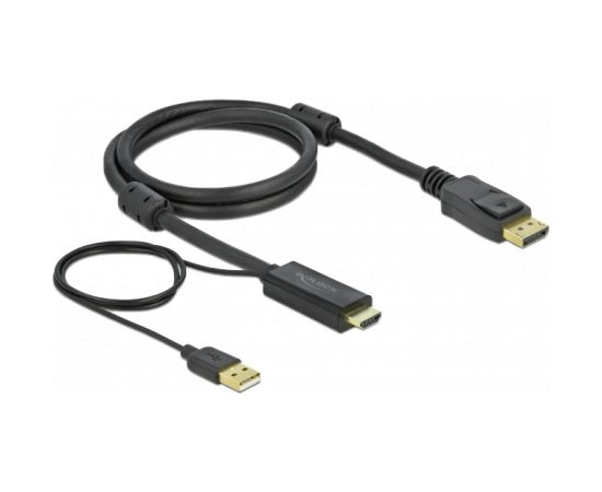 DELOCK HDMI M DisplayPort M 4K cable 2m powered by USB A M black