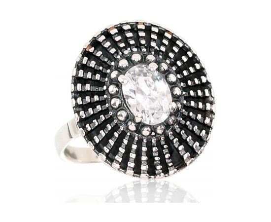 Серебряное кольцо #2101412(POx-Bk)_CZ, Серебро 925°, оксид (покрытие), Цирконы, Размер: 18, 4.1 гр.