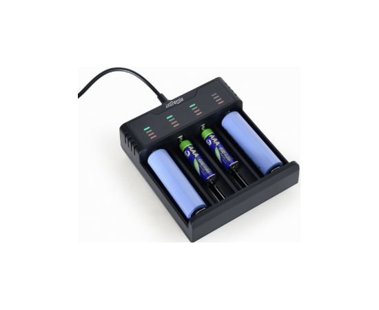 Bateriju lādētājs Gembird USB 4-slot Ni-MH + Li-ion Fast Battery Charger Black