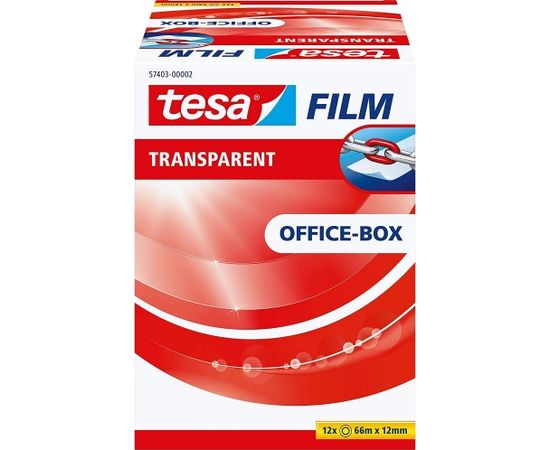 Tesa tesafilm transparent, 12 rolls, 12mm, office box, adhesive tape (transparent, 66 meters)