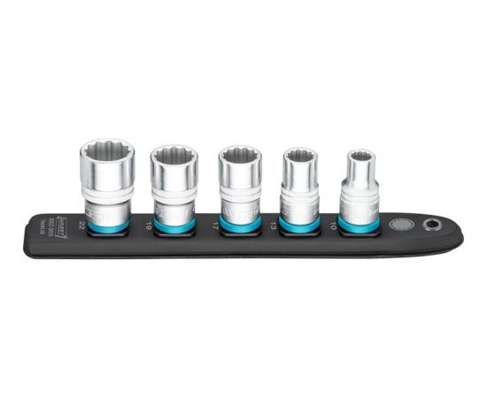 Hazet SmartRail 1/2 socket set double hexagon, 5 pieces (black, SW 10 - SW 22, short)