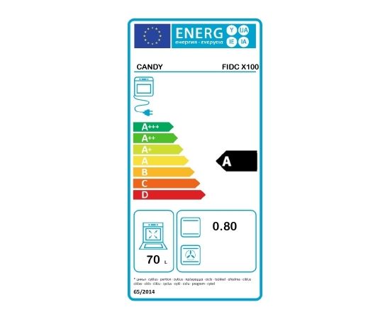 Candy Oven FIDC X100	 70 L, Built in, Manual, Mechanical, Height 59.5 cm, Width 59.5 cm, Stainless steel