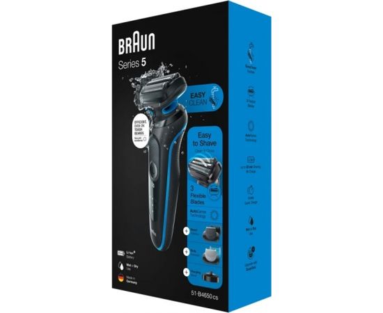 Braun Shaver 51-B4650cs	 Operating time (max) 50 min, Wet & Dry, Black/Blue