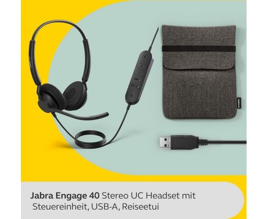 Jabra Engage 40, headset (black, Stereo, UC, USB-A, Inline Link)