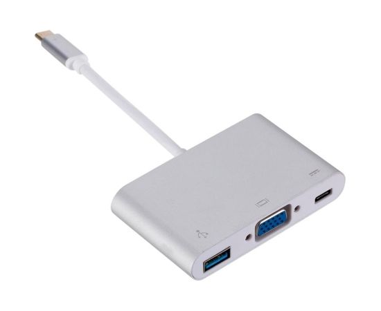 Roger Multimedia Adapter Type-C uz VGA + USB / USB-C Adapteris Sudraba