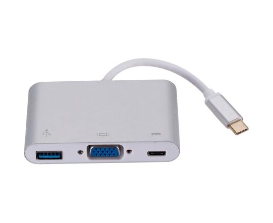 Roger Multimedia Adapter Type-C uz VGA + USB / USB-C Adapteris Sudraba